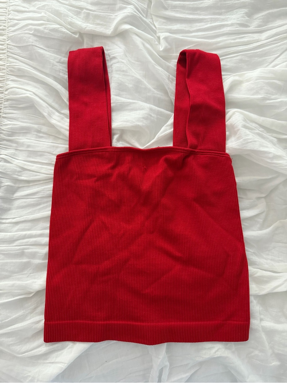 Red Ribbed Square-Neck Tank Top